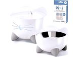 Pixi Fountain Combo | Pixi 2,5L Abbeveratoio Per Gatti + Ciotola, Bianco + Confezione Filtro Gratuita CH-7216