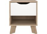 Comodino Ikast 1 Cassetto, 1 Ripiano, Decoro Rovere, Bianco.