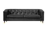 Nero Chesterfield Tre Posti Design Moderno Divano In Pelle Xxl Grandi Mobili 230Cm Nuovo