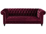 Tre Posti Bordaux Tessuto Soggiorno Design Divano Imbottito Divano Chesterfield Nuovo