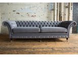 Xxl Divano 4 Posti Divano Chesterfield Imbottito Set Di Sedili In Pelle Tessile Grigio