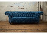 Divano Tessile Chesterfield Divani Tappezzeria 3 Posti Set Blu Design