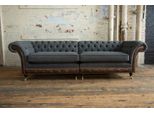 Xxl Divano 3 Posti Divano Chesterfield Tappezzeria Set Di Sedili Pelle Tessile Grigio Nuovo