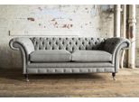 Xxl Divano 3 Posti Divano Chesterfield Imbottito Set Di Sedili In Pelle Tessile Grigio Chiaro