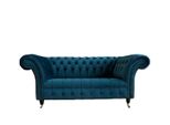 Divano 2 Posti Design Divano Tessuto Tessuto Blu Seduta Divani Chesterfield Nuovo