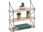 Scaffale Da Parete HWC-K78, Scaffale Pensile Scaffale Galleggiante, 3 Ripiani Metallo Legno Massiccio Industriale 40X40X13Cm ~ Natura