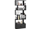 Libreria Costway, Scaffale In Piedi Con Ante, 183 X 70 X 23 Cm, Scaffale Per Ufficio Con 6 Livelli, Scaffale In Legno, Scaffale Per Archiviazione Con Materiale Di Fissaggio, Divisorio Per Soggiorno, Camera Da Letto (Nero)
