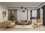 Set Di Divani Divano Completo 431 Posti Poltrona Tessuto Giallo Set 3 Pezzi Nuovo Jvmoebel