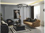 Set Divano Chesterfield Divano 3 Posti Poltrona Blu Poliestere Set 2 Pezzi Jvmoebel