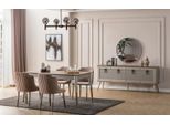 Set Sala Da Pranzo Beige Tavolo Rettangolare In Legno 6X Sedie Imbottite 7Pz