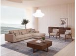 Set Da Salotto Divano Angolare A L + 2X Poltrona In Legno Beige Jvmoebel
