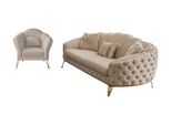 Set Soggiorno Moderno Beige Divano 3 Posti Poltrona Poltrona Tessile Soggiorno