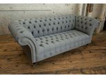 Divano A Tre Posti Imbottito Design Divano 3 Posti Sala Chesterfield Grigio Nuovo
