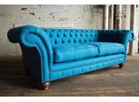 Lusso Chesterfield Divano Divano Tappezzeria Sedile Divani Tessile Velluto Blu 225Cm