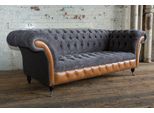 Divano Chesterfield Classico In Pelle Grigia Tessile Divano Seduta Tappezzeria Tessuto Divani