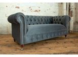 Chesterfield Classic Grigio Pelle Tessile Divano Divano Seduta Rivestimento Tessuto Divani