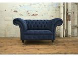 Poltrona Chesterfield Divano Divano Imbottito Divano 1,5 Posti Singolo Tessile Blu