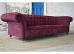 Divano Chesterfield 3 Posti In Tessuto Divano Imbottito Seduta Divani Tessile 225Cm Bordaux