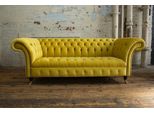 Giallo Tessile Chesterfield Divano Divano Rivestimento Tessuto Pelle Divani Nuovo 3 Posti