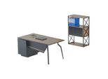 Studio Marrone-Grigio Mobili Da Ufficio In Legno Scrivania Schedario 2 Pezzi