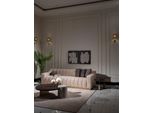 Set Soggiorno Tre Posti Tavolini 4Pz Tessuto Divano Beige Legno