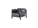 Poltrona Nero Poltrona Moderna Legno Pelle Braccioli Morbidi 1 Posto