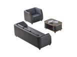 Set Di Divani 3 Posti Poltrona Tavolino Nero Marrone Rivestimento In Pelle Legno