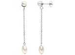 Perlenohrringe Jobo "Lang Mit Kette", Silber (Edelstahlfarben), Ohrringe, Damen, Edelstahl Perlen, Edelstahl, Perlen, Edelstahl Mit 4 Perlen