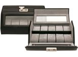 Uhrenbox WINDROSE Nappa, 803107.08, schwarz (schwarz, grau), Aufbewahrungsboxen, Damen, B/H/T: 23cm x 10cm x 19,5cm, Uhrenaufbewahrung, Uhrenetui, max.ØUhren 37mm,Armbanduhr,Geschenkidee, B:23cm H:10cm T:19,5cm