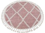 Tappeto Berber Troik A0010 Cerchio Rosa / Bianco Frange Berbero Marocchino Shaggy Rosa Ruota 120 Cm