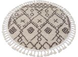 Tappeto Berber Tanger B5940 Cerchio Crema / Marrone Frange Berbero Marocchino Shaggy Beige Ruota 160 Cm