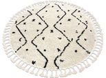 Tappeto Berber Tetuan B751 Cerchio Zigzag Crema Frange Berbero Marocchino Shaggy Beige Ruota 120 Cm