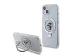 Karl Lagerfeld Klhmp15Shmrskch Custodia Rigida Per Iphone 15/ 14 / 13 6.1 BiałY/Bianco Supporto Ad Anello Karl&Choupettte Magsafe