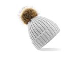 Beechfield B412 | Berretto In Pelliccia Da Uomo Con Pom Pom - Colore: Grigio Chiaro - Taglia: Unica