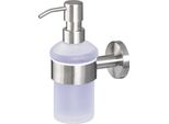 Bremermann Serie Bagno Piazza - Distributore Di Sapone Con Supporto A Parete, In Vetro Satinato E Acciaio Inox, Opaco