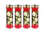 Candela Grave Rossa Confezione Da 4, Durata Di Combustione: 100 Ore (Per Candela), Motivo: Rosa