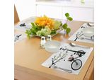 Tovagliette Abakuhaus Natur, Cestino Per Bicicletta Con Uccellino E Albero Primaverile Con Fiori Colorati E Tema Città Europea, Decorazione Da Tavola In Tessuto Resistente Al Lavaggio Per Sala Da Pranzo E Cucina, Multicolore