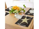 Tovagliette Abakuhaus Western, Tex Mex Primitive Rustiche In Legno Lone Star Five Point Antiqued Look, Tiscjdeco In Tessuto Resistente Al Lavaggio Per La Sala Da Pranzo E La Cucina, Giallo Pallido E Marrone