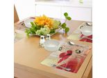 Tovagliette Abakuhaus Con Motivi Floreali, Papavero Rosso Effetto Pennellata Tessuto Floreale Beige Stampa Artistica Digitale, Tiscjdeco In Tessuto Resistente Al Lavaggio Per Sala Da Pranzo E Cucina, Beige Pesca E Rosso