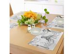 Tovagliette Abakuhaus Con Motivo A Calamaro, Disegno Ispirato All'oceano Di Un Animale Con Lunghi Tentacoli Marine Life Undersea, Tiscjdeco In Tessuto Resistente Al Lavaggio Per Sala Da Pranzo E Cucina, Bianco Grigio