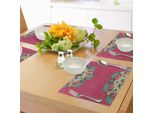 Tovagliette Abakuhaus Mandala, Motivi Floreali Orientali In Metà Cornice Boho Tradizionale Artistica Su Sfondo Rosa, Decorazioni Da Tavola In Tessuto Resistente Al Lavaggio Per La Sala Da Pranzo E La Cucina, Multicolore