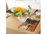 Tovagliette Abakuhaus Ocean, Havana Beach Sunny Tropen Berge Felsen Und Kokospalmen, Tiscjdeco In Tessuto Resistente Al Lavaggio Per La Sala Da Pranzo E La Cucina, Verde Scuro Marrone Chiaro Arancione