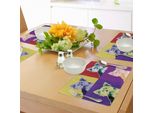 Tovagliette Abakuhaus Retro, Composizione Pop Art Con Ritratto Di Cane Colorato In Stile Vintage Anni Novanta, Tiscjdeco In Tessuto Resistente Al Lavaggio Per Sala Da Pranzo E Cucina, Multicolore