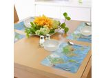 Abakuhaus Tovagliette Con Mappa Del Mondo, Mappa Topografica Continenti Del Mondo Terreno Paesi Oceani Mare Montagne Formazione, Tessuto Lavabile Sala Da Pranzo Cucina Decorazioni Per La Tavola Stampa Digitale, Verde Acqua