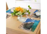 Abakuhaus Grecia Tovagliette, Sea Cave Sull'isola Di Zante Grecia Vacanze Relax Paesaggio Marino Costa Immagine, Tiscjdeco In Tessuto Resistente Al Colore Per La Sala Da Pranzo E La Cucina, Azzurro Tan