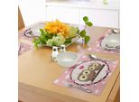 Tovagliette Abakuhaus Con Gufi, Graziosa Coppia Di Gufi Su Ramo Con Ghirlanda Di Fiori, Decorazioni Allegre, Decorazioni Da Tavola In Tessuto Resistente Ai Colori Per La Sala Da Pranzo E La Cucina, Giallo Chiaro, Marrone, Rosso Corallo