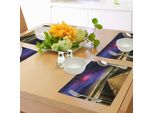 Tovagliette Abakuhaus Universo, Galassia-Cosmo-Ponti Di Legno-Panorama-Spazio Celeste-Stampa, Tiscjdeco In Tessuto Resistente Al Lavaggio Per La Sala Da Pranzo E La Cucina, Marrone Chiaro Rosa Viola