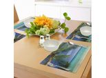 Tovagliette Abakuhaus Ocean, Panorama Tropicale Paradisiaco Alle Maldive Con Palme Su Sfondo Di Cielo Blu E Costa, Tiscjdeco In Tessuto Resistente Ai Colori Per La Sala Da Pranzo E La Cucina, Verde Blu Acquamarina