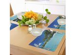 Tovagliette Abakuhaus Ocean, Rilassanti Palme Da Spiaggia E Costa Caraibica Esotica, Tiscjdeco In Tessuto Resistente Al Lavaggio Per La Sala Da Pranzo E La Cucina, Turchese Verde Blu