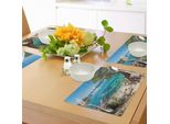 Tovagliette Naturali Abakuhaus, Lake Tahoe Snowy Mountain Riflesso Sull'acqua Limpida Rocky Shore View, Tiscjdeco In Tessuto Resistente Al Lavaggio Per La Sala Da Pranzo E La Cucina, Azzurro Grigio Bianco Verde